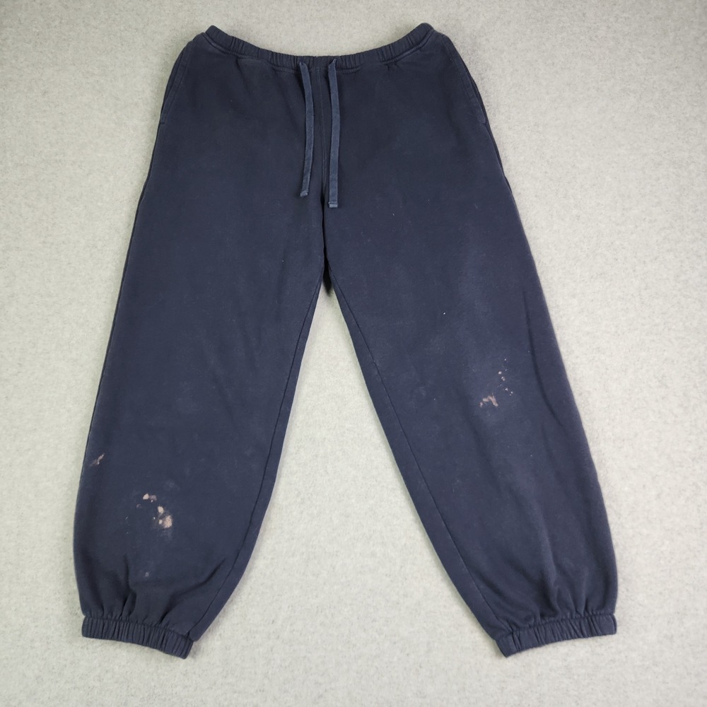 Hollister Sweatpants Mens M Navy Blue Fleece Lined Relaxed Fit Bleach Distressed
